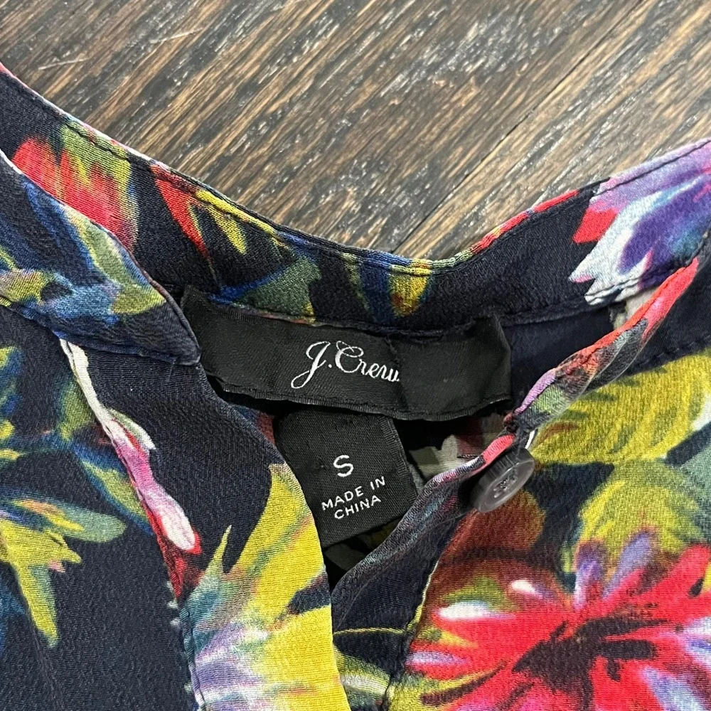 J Crew‎ Silk Pleated Popover Top Blouse Floral Long Sleeve Women's Small Cottage